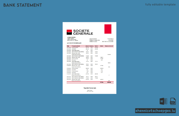 Beispiel eines Kontoauszugs der Société Générale (Frankreich) – Excel-Vorschau